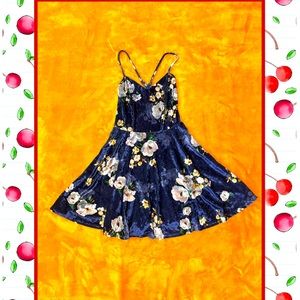 Sun Dress - Velvet - Royal Blue - Foral Pattern